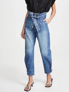 Veronica Beard High Rise Jeans Paperbag Waist Tapered Denim Size 24